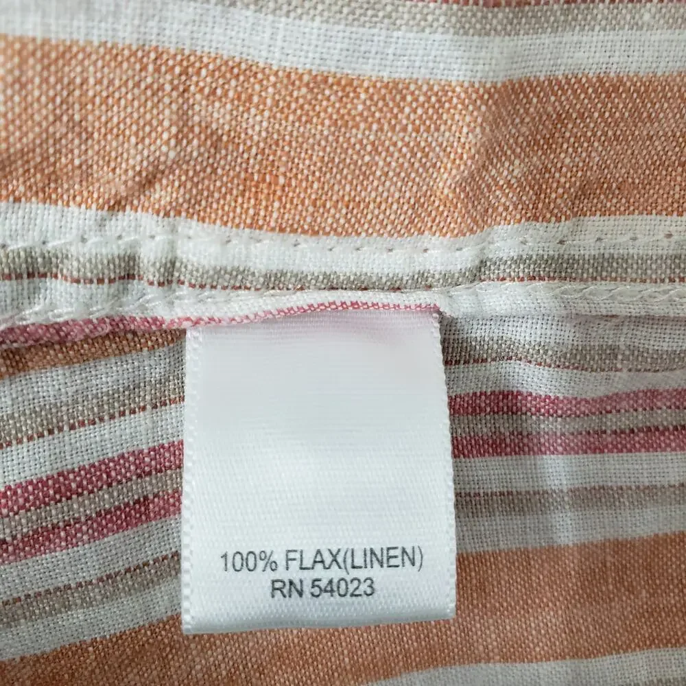 Banana Republic Linen Shirt Men S 14 / 14.5  Orange Stripe Long Sleeve Button Up